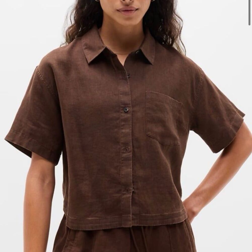 Athleta Retreat Linen Short Sleeve Shirt